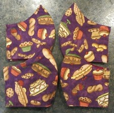 CONTOURED HANDMADE FACE MASK~ WASH & REUSE~ FILTER POCKET ~SWEETS PIE CAKE DONUT