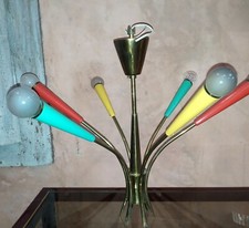 Lustre plafonnier laiton doré metal coloré Stilnovo Italie 50's Spoutnik design