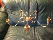  ancien lustre en metal doré a 5 branches plafonnier lampe luminaire vintage