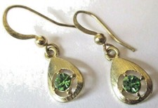 boucles d'oreille percée bijou vintage plaqué or cristal solitaire péridot 460