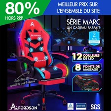 ALFORDSON Chaise Gaming Chaise de Bureau LED et Massant 8 Points Rouge et Noir