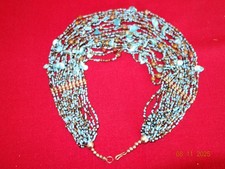 ANCIEN COLLIER FANTAISIE COQUILLAGE NACRE ET TURQUOISE PERLES