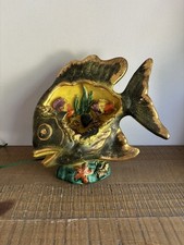 Grande Lampe Veilleuse Poisson Trompe L'œil Aquarium Mer Corail Doré Vintage 