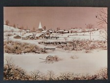 NEIGE PAYSAGE VILLAGE peinture naïve KAKI BRUNET carte postale postcard