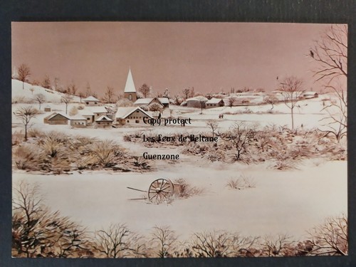 Neige paysage village peinture - neige,