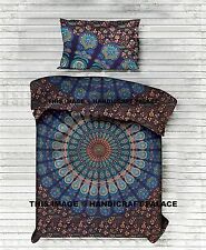 Indien Bleu Paon Mandala Couverture Housse Hippie Bohème Double Literie Set