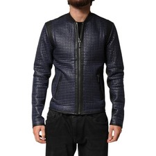 Dolce & Gabbana Veste Bleu Nylon Fermeture Éclair Bomber Hommes IT46/US36/S