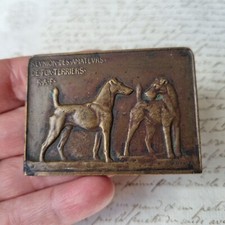 MEDAILLE en Bronze Fox Terriers Chiens Signé P. Mahler Dogs Bronze Medal