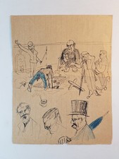 L'enterrement, ca. 1920, DESSIN ORIGINAL, PLUME, CARICATURE