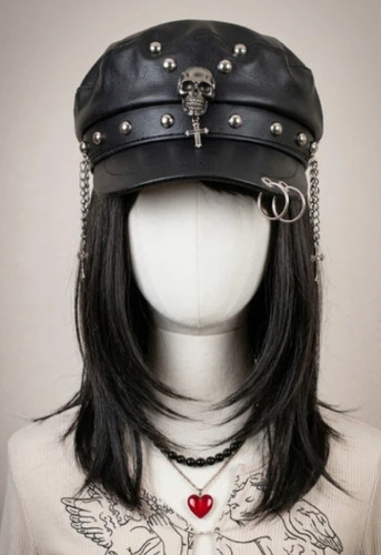 Casquette gavroche cuir - cuir, noir