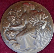 MEDAILLE BRONZE ART DECO CERES AGRICULTURE AGRICOLE par H M PETIT 50 mm 69 g