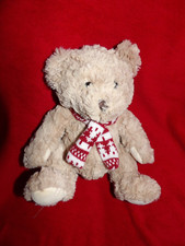 Doudou Peluche KSD Ours Assis Brun Echarpe Tricot Sapin Rouge