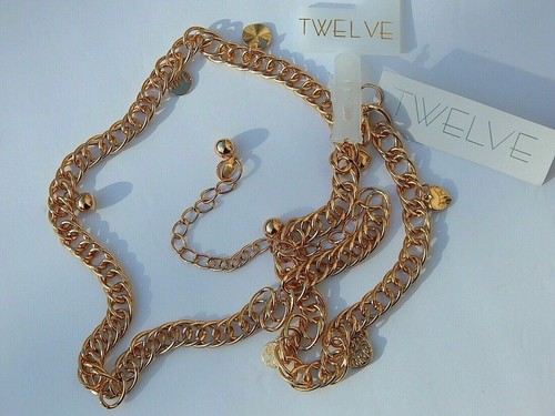 Twelve gold metal chain charms - twelve,