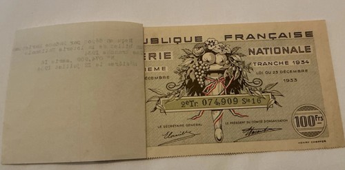 Billet 100 francs loterie - de,