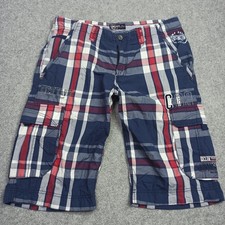 Camp David Hommes Cargo Short Taille W32 Bleu Marine Rouge Blanc à Carreaux 100%