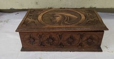 Boîte En Bois Sculpté/ Boîte À Bijoux Ancienne Représentant Un Breton