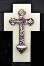 Bénitier Croix religieuse bronze cloisonné marbre cloisonné  holy water font
