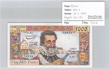 BILLET FRANCE - 5000 FRANCS - 10.7.1958 - FAYETTE49(7) - Y.61 - N°70938