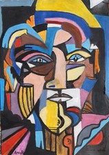 Visage cubiste acrylique - cubiste, 2",