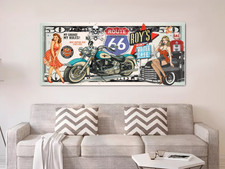 Tableau motos américaine, décoration motos, art graphique, pop art billet