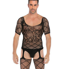 Hommes Combinaison Fétiche sous-Vêtement Bas Sexy Lingerie Dentelle Résille Full