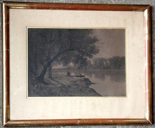 ADOLPHE APPIAN 1818-1898...TRÈS BEAU DESSIN AU FUSAIN 1863...PAYSAGE D'EAU ANIMÉ