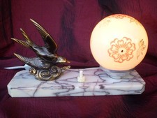 Lampe veilleuse Art Déco oiseau sur socle en marbre année 1930/50