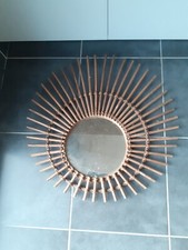 Ancien Miroir Soleil Année 70 En Rotin Scandinave 