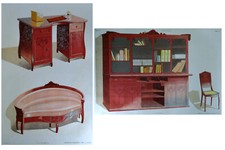 2 ESTAMPES ORIGINALE bureau bibliothèque art nouveau Barcelone Ebanista Moderno
