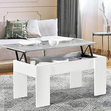 Table basse plateau relevable bois blanc et gris pour salon