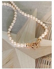 COLLIER PERLE DE MAJORQUE 45CM FERMOIR BOUÉE PLAQUÉ OR 18 CARATS