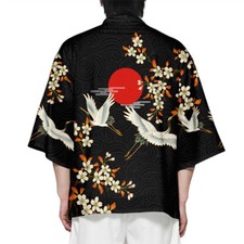 Homme Kimono Cardigan À Manches 3/4 Tops Blouse Chemise Lâche Rétro