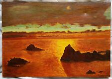 Tableau moderne école française coucher de soleil en Corse signé Grouteau.