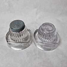 Lot de 2 Encriers Anciens en Verre Transparent - Art Populaire