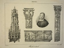 PROVINS Planche Details LITHOGRAPHIE Renoux MOTTE Gravure XIX°