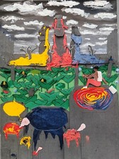 Tableau 30 X 40cm Collage Papier Peinture Acrylique Et Pastel Soft