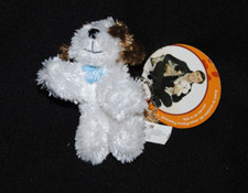 Peluche porte clés chien SPA blanc marron bandana bleu 9 cm de long 100% NEUF