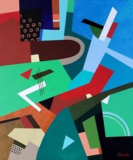 Tableau abstrait COULEURS Art contemporain 2024 géométrie cubisme déco murale