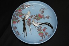 LONGWY / plat creux , coupe / émaux / décor oiseaux coucou geai ??? / vers 1920