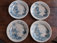 Gien Lot de 4 assiettes plates Vues d'Orient bleues