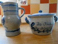 Ancienne cruche en grès français et pot à couvercle luxembourgeois