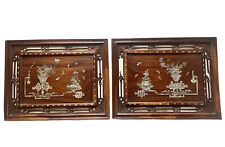 Panneaux Bois Incrustation Coupe Fruits Vases Fleurs Lettré Asie Chine Indochine