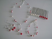 Parure Blanc cassé/Rouge Collier bracelet Mariage/Mariée/Cérémonie robe pas cher