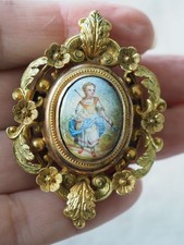BROCHE ANCIENNE PLAQUE OR XIX EMAIL ANTIQUE VICTORIAN ENAMELED BROOCH