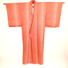 Robe traditionnelle vintage japonaise en soie motif éventail rouge kimono...