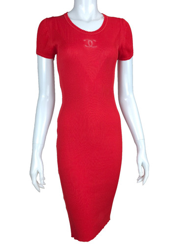 Robe chanel rouge côtelée - robe,