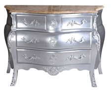 Baroque Commode Argent Coffre Wäsche Antique Plaque de Marbre Buffet Rétro