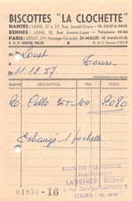 1957 BISCOTTES LA CLOCHETTE A TOURS - M. LOUET A TOURS
