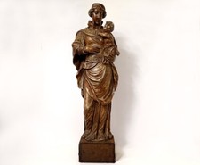 Statue religieuse Vierge à l'Enfant Jésus bois sculpté polychrome XVIIIème