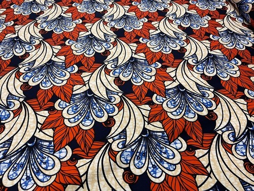 Tissu wax beige fleurs bleu - wax,